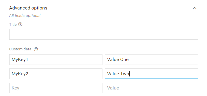 Specifying custom key value data for a Firebase notification